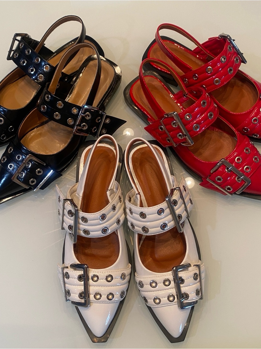 NWOT Buckle Slingback Flats Lot 3 Pairs Patent Grommet Pointed Toe Shoes Size 7
